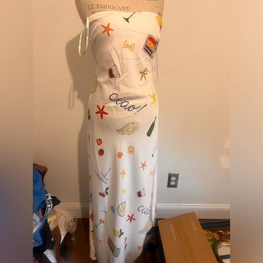 For Love & Lemons White Strapless Maxi Dress with Multicolor Print - Picture 2 of 5